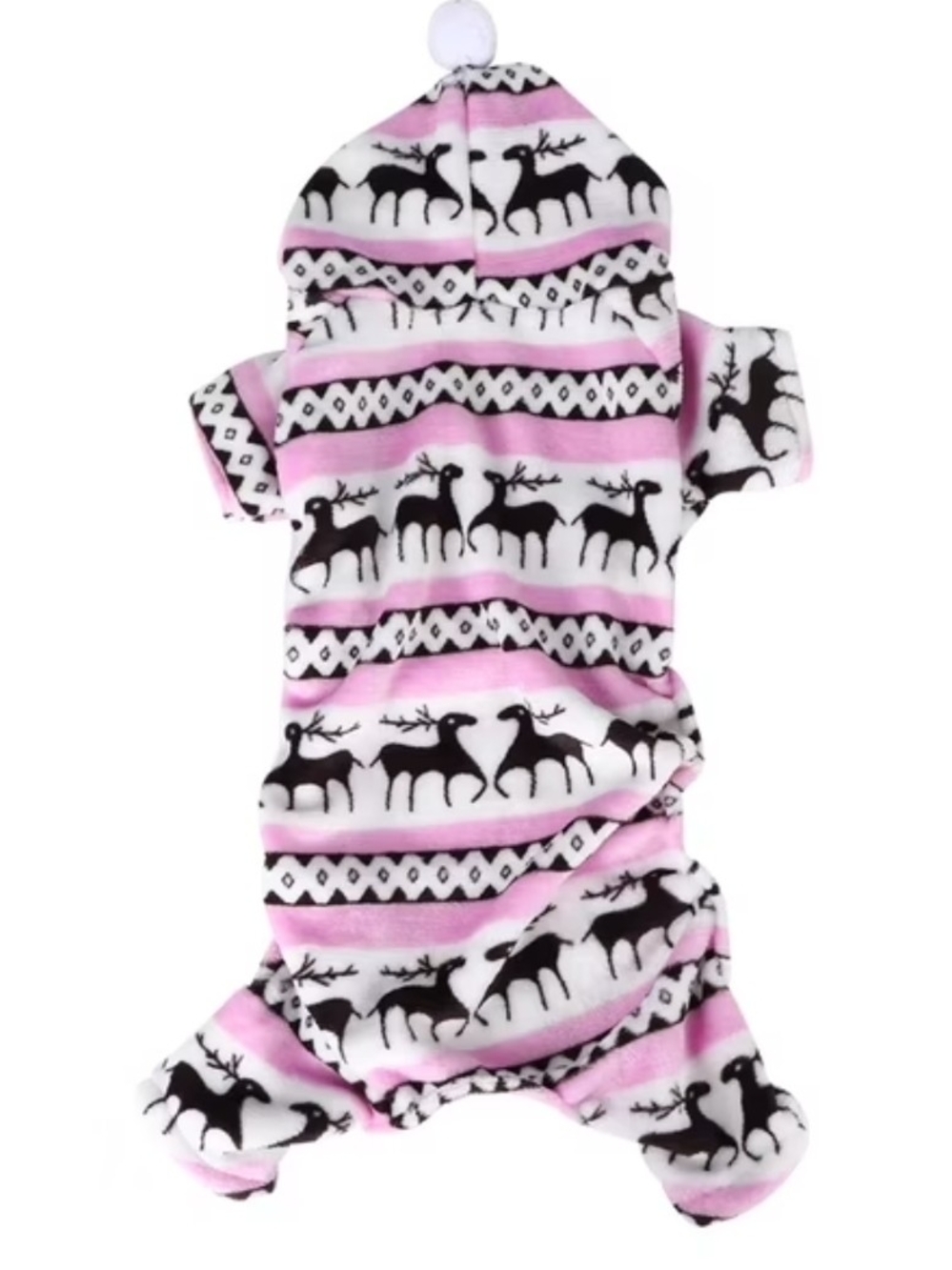 Pink Reindeer Dog Pajamas Fleece Winter Pet Onesie with Pom Pom Hood